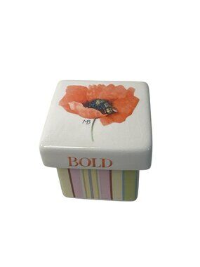 Marjolein Bastin Ceramic Trinket Box Poppy Flower Stripes Bloom/Bold Small Decor
